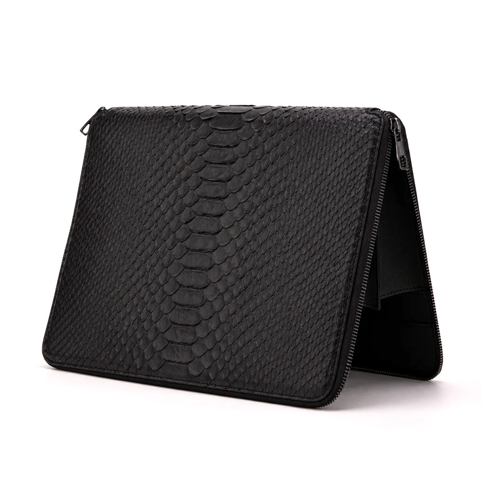 Vinci Leather The Varese Hand-Painted Python Leather Laptop Portfolio Black