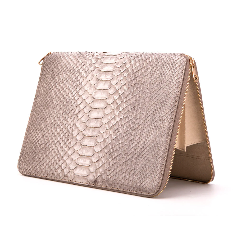 Vinci Leather The Varese Hand-Painted Python Leather Laptop Portfolio Natural