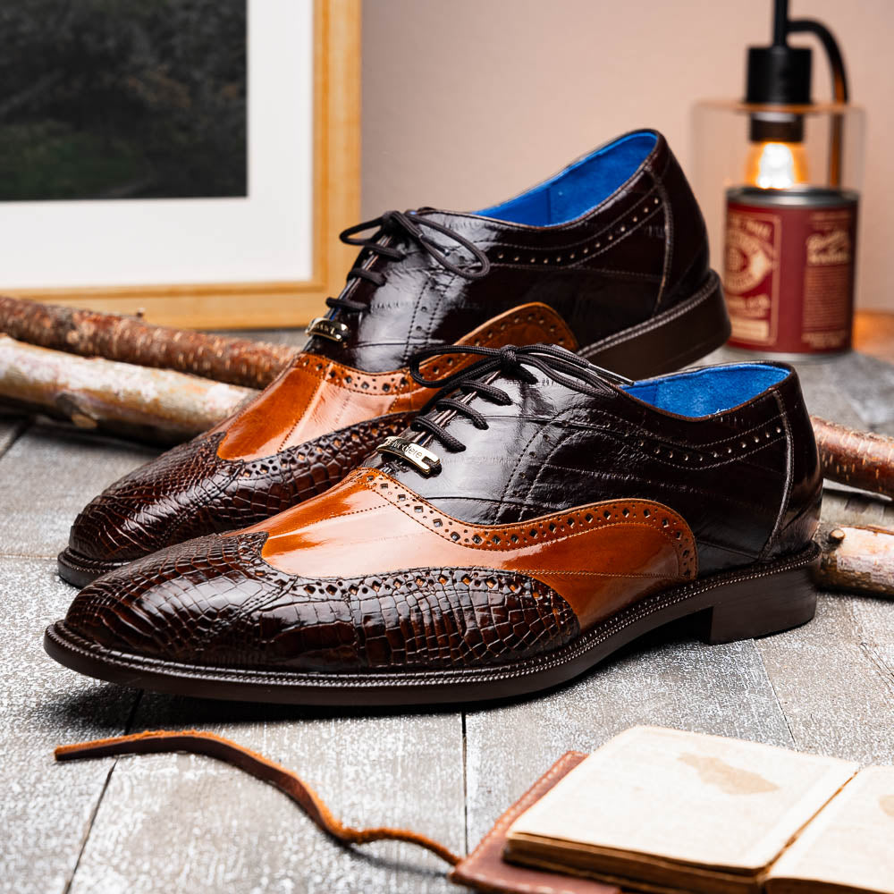 Belvedere Varo Genuine Alligator / Eel Wing Wingtip Shoes