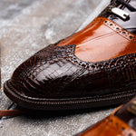 Belvedere Varo Genuine Alligator / Eel Wing Wingtip Shoes Chocolate / Ant Tan (R49)