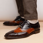 Belvedere Varo Genuine Alligator / Eel Wing Wingtip Shoes Chocolate / Ant Tan (R49)