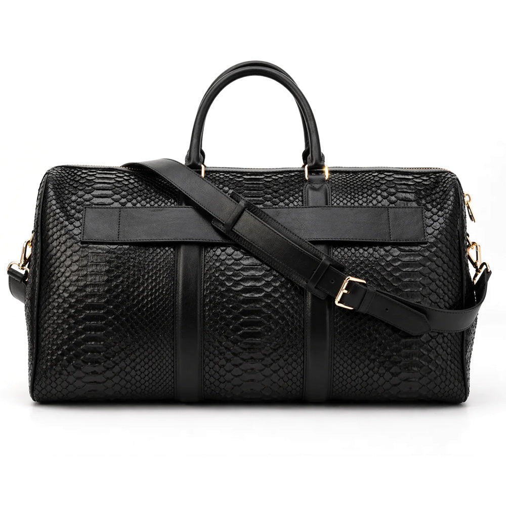 Vinci Leather The Velar Hand-Painted Python Leather Weekender Bag Black
