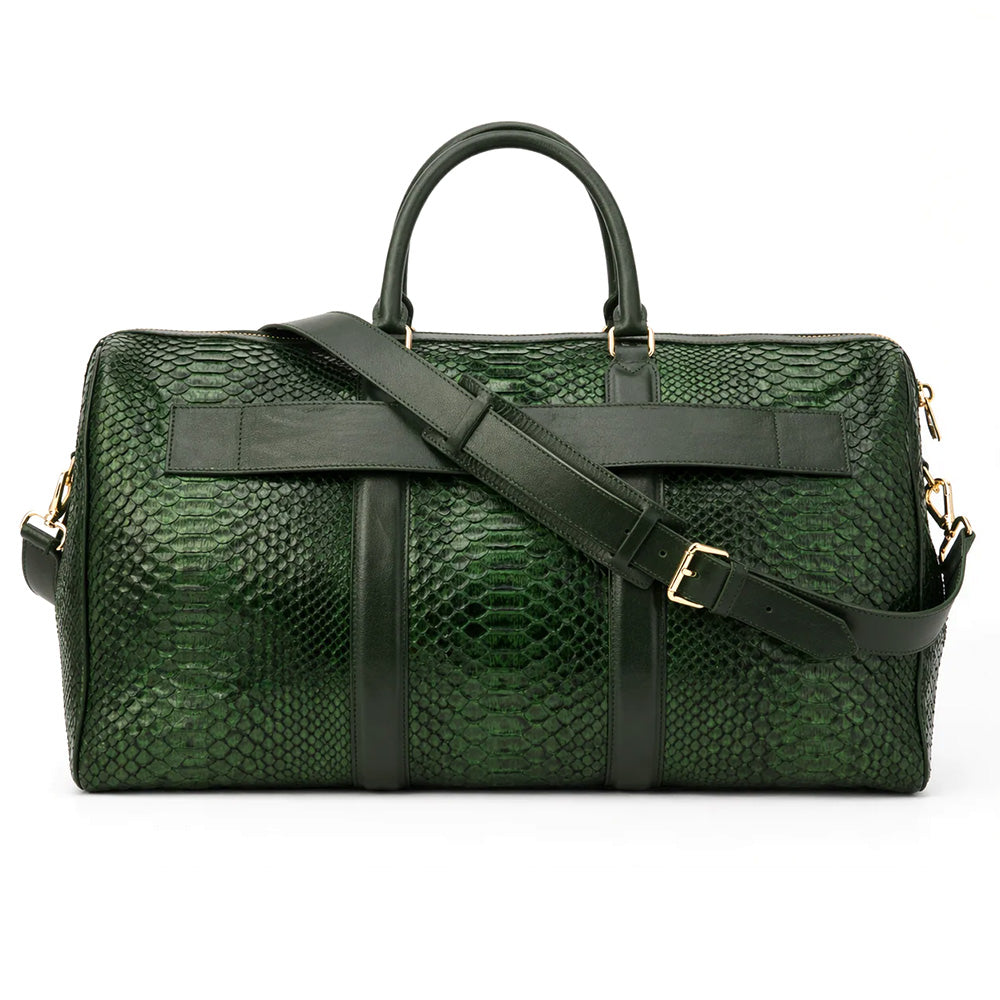 Vinci Leather The Velar Hand-Painted Python Leather Weekender Bag Green