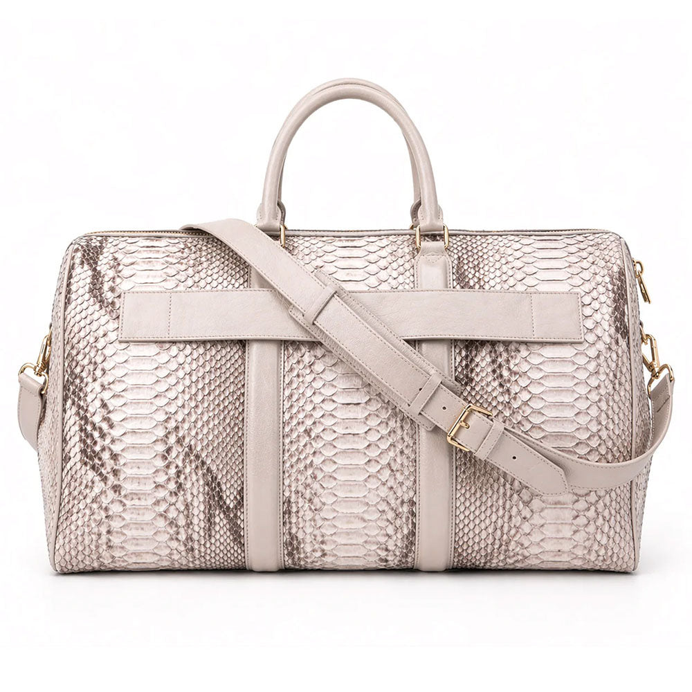Vinci Leather The Velar Hand-Painted Python Leather Weekender Bag Natural