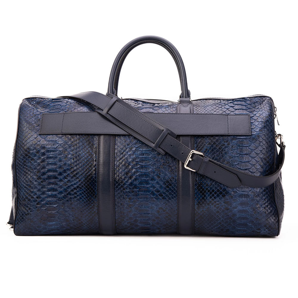 Vinci Leather The Velar Hand-Painted Python Leather Weekender Bag Navy