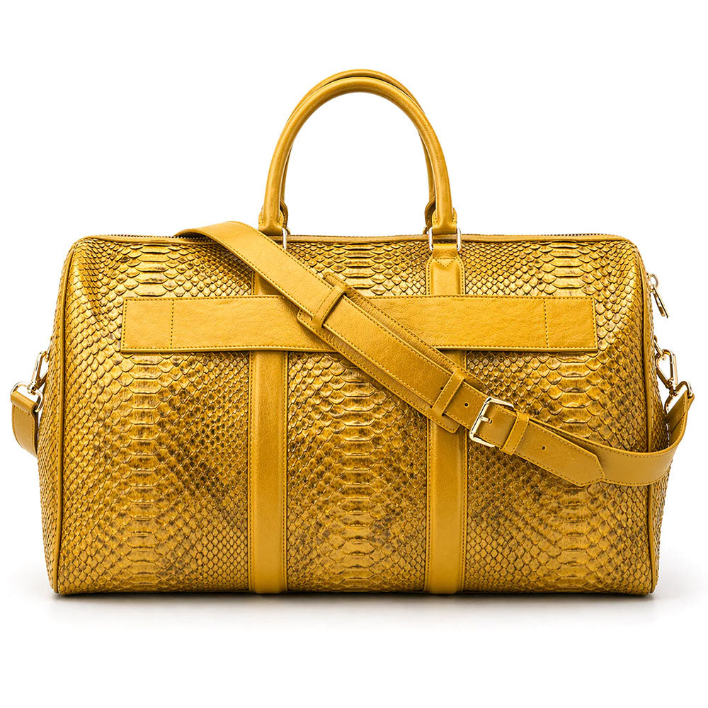 Vinci Leather The Velar Hand-Painted Python Leather Weekender Bag Yellow