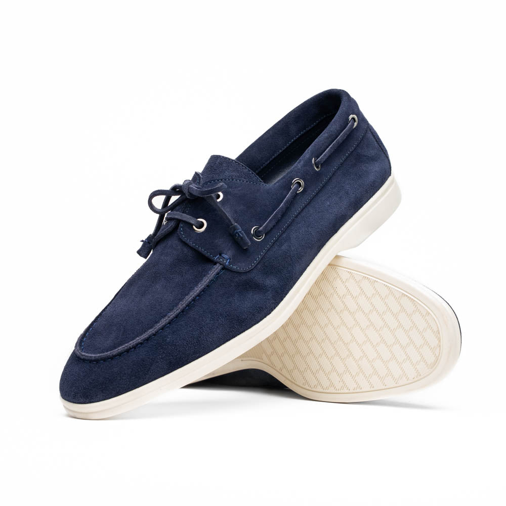 Zelli Venice Sueded Italian Goatskin Boat Shoe Navy