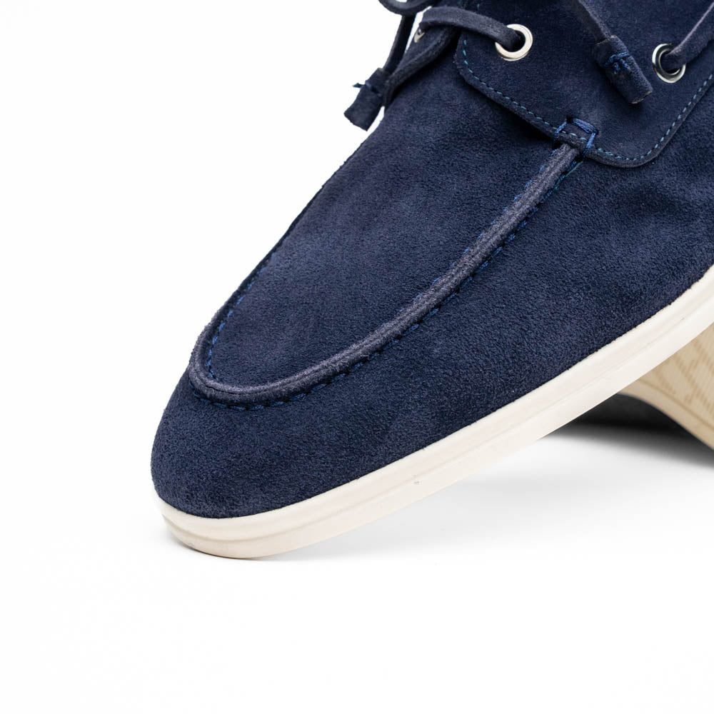 Zelli Venice Sueded Italian Goatskin Boat Shoe Navy
