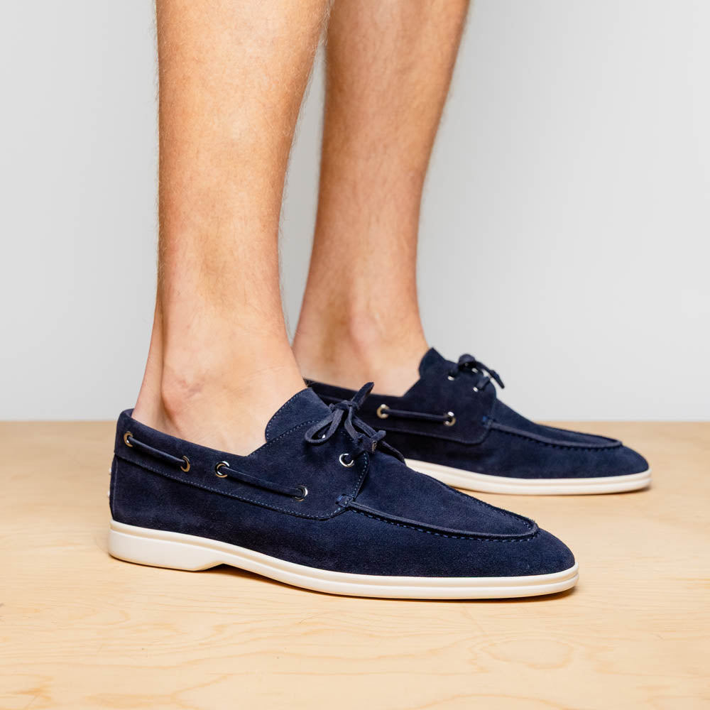 Zelli Venice Sueded Italian Goatskin Boat Shoe Navy