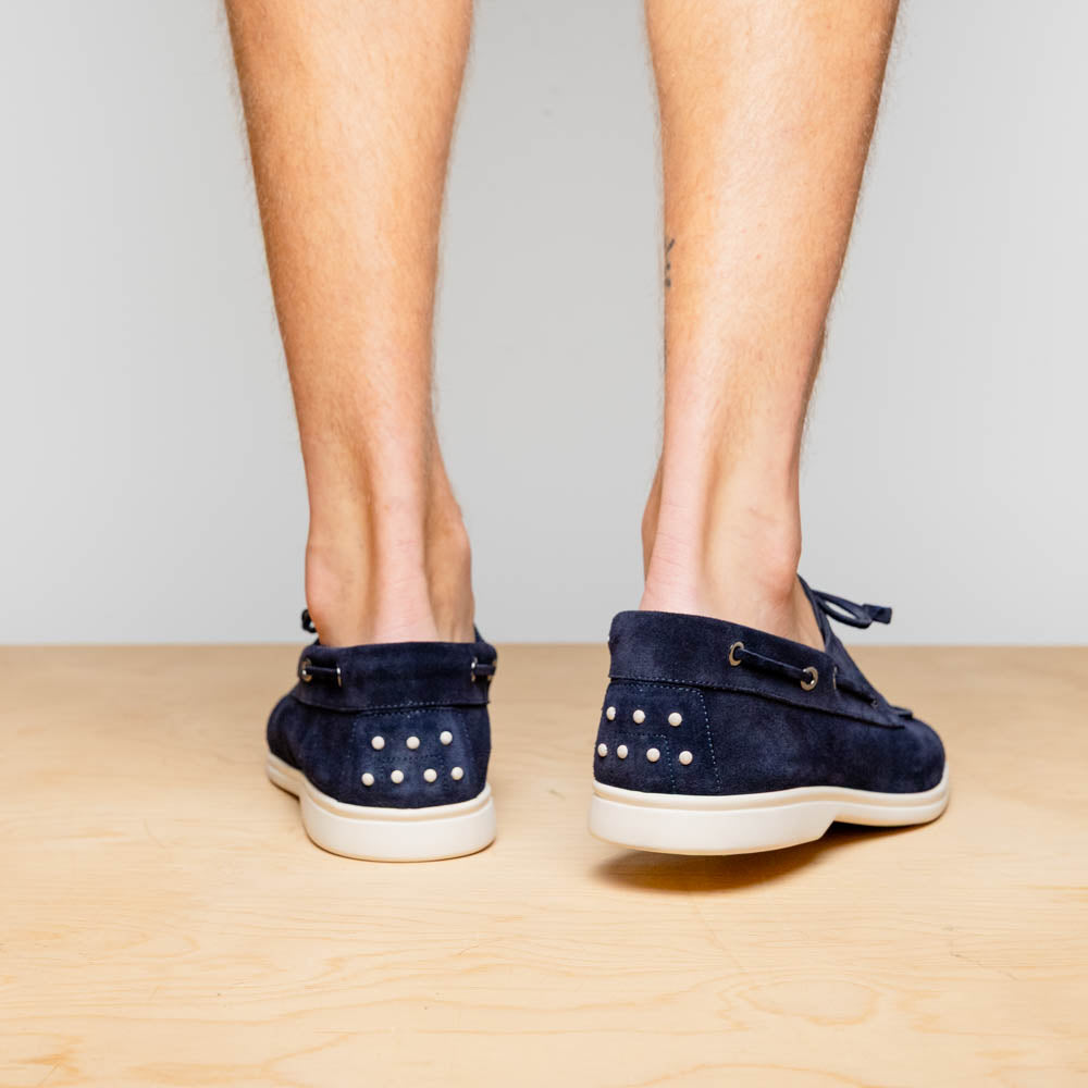 Zelli Venice Sueded Italian Goatskin Boat Shoe Navy