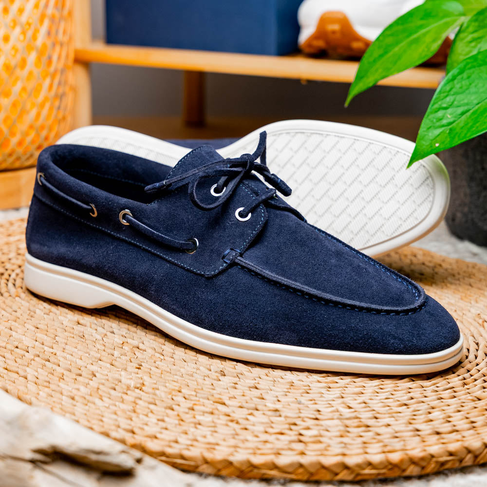 Zelli Venice Sueded Italian Goatskin Boat Shoe Navy