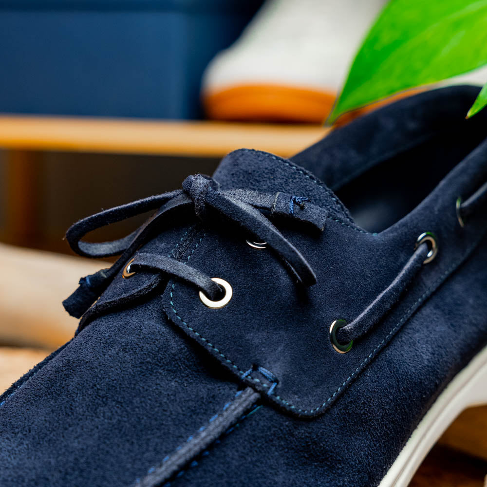 Zelli Venice Sueded Italian Goatskin Boat Shoe Navy
