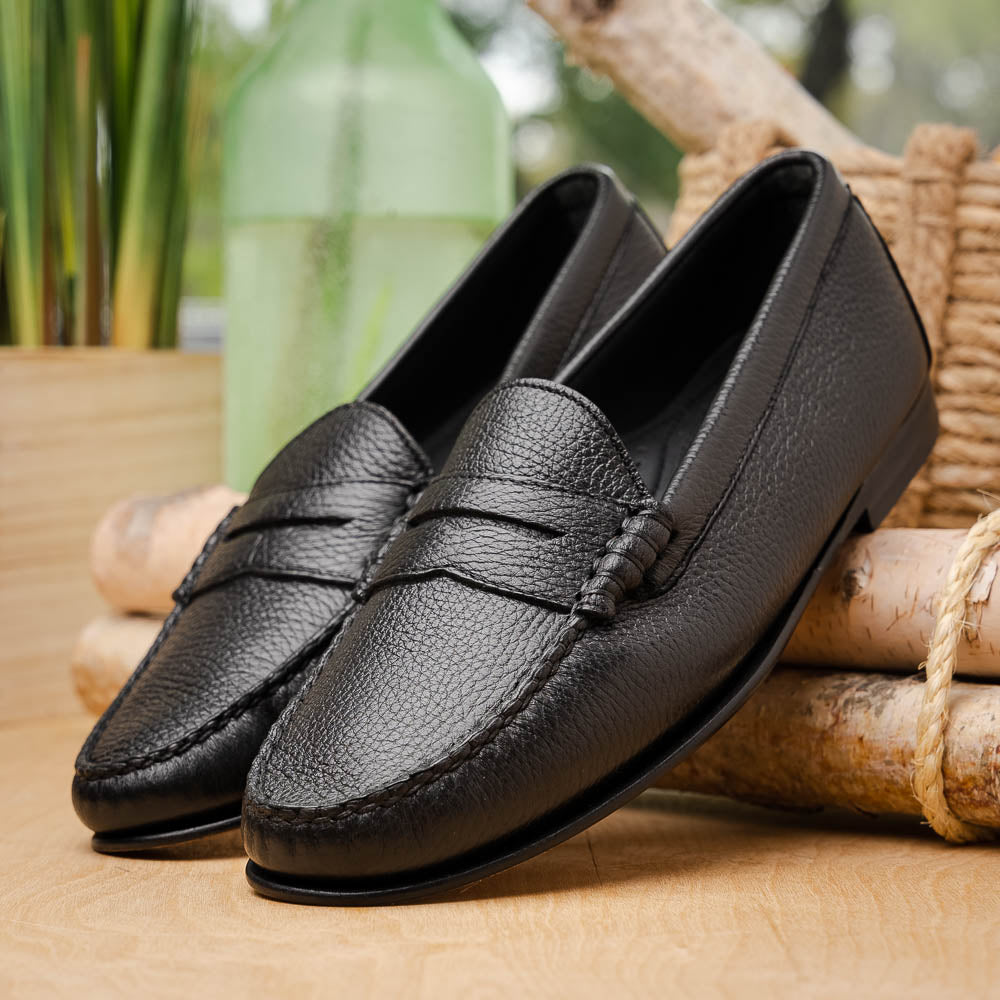 TB Phelps Ventura Deerskin Penny Loafer Black Stag