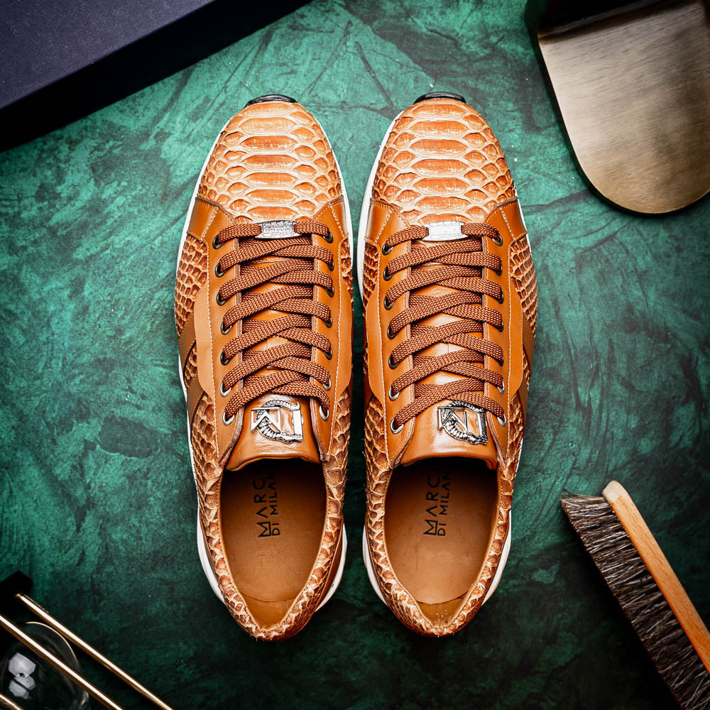 Marco Di Milano Verona Python & Calfskin Sneakers Honey