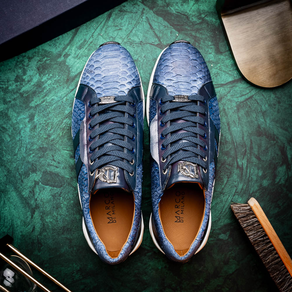 Marco Di Milano Verona Python & Calfskin Sneakers Navy