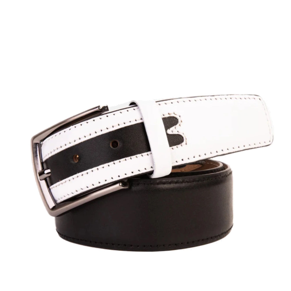 Vinci Leather The Neiva Black / White Leather Belt