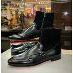 Vinci Leather Preston Black Leather / Suede Double Monk Strap Ankle Boot (C-9058)