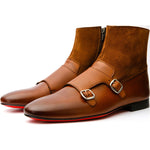 Vinci Leather Preston Cognac Leather / Suede Double Monk Strap Ankle Boot (C-9058)