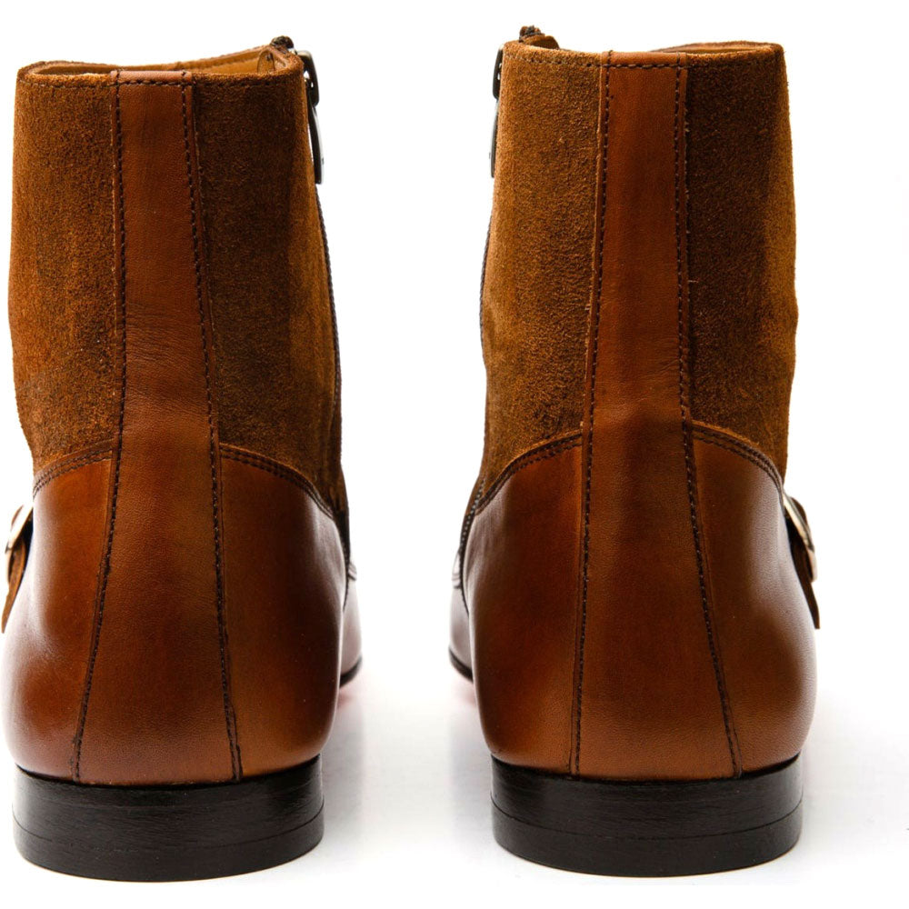 Vinci Leather Preston Cognac Leather / Suede Double Monk Strap Ankle Boot (C-9058)