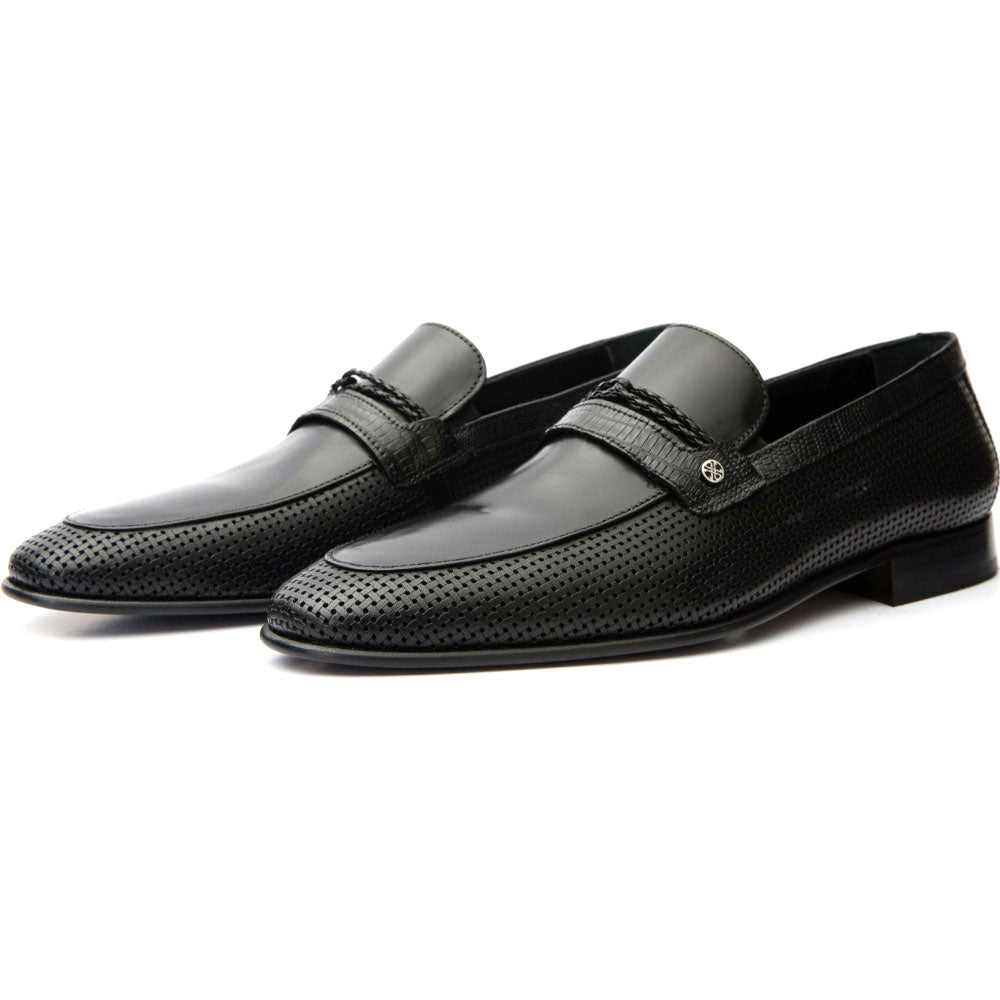 Vinci Leather The Acerra Black Leather Loafer Shoe (2034)