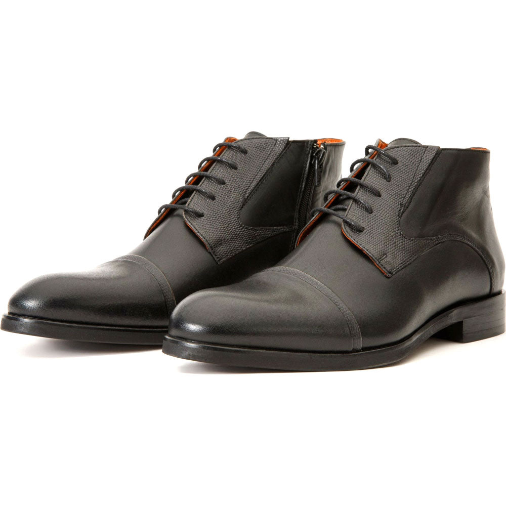 Vinci Leather The Albury Black Cap-toe Derby Lace-up Boot With A Zipper (X-3666)