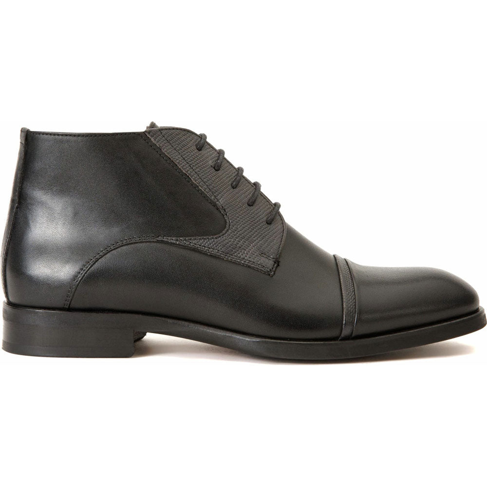Vinci Leather The Albury Black Cap-toe Derby Lace-up Boot With A Zipper (X-3666)