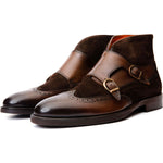 Vinci Leather The Albus Brown Leather / Suede Double Strap Monk Brogue Boot (X-559 (549-113))