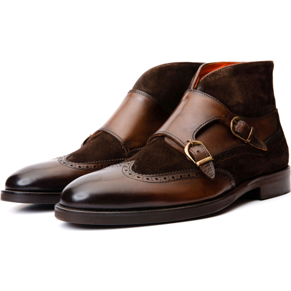 Vinci Leather The Albus Brown Leather / Suede Double Strap Monk Brogue Boot (X-559 (549-113))