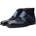 Vinci Leather The Albus Navy Leather / Suede Double Strap Monk Brogue Boot (X-559 (549-12))