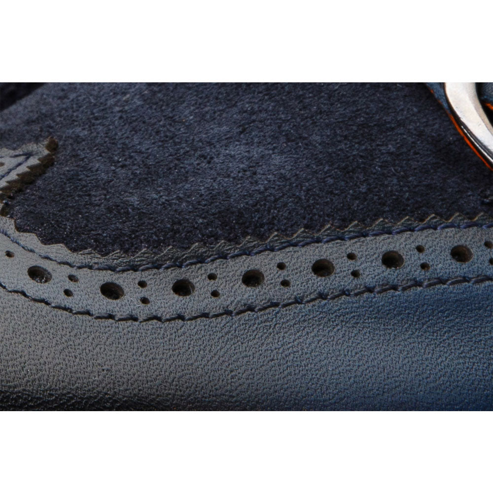 Vinci Leather The Albus Navy Leather / Suede Double Strap Monk Brogue Boot (X-559 (549-12))
