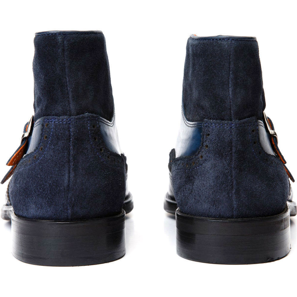 Vinci Leather The Albus Navy Leather / Suede Double Strap Monk Brogue Boot (X-559 (549-12))