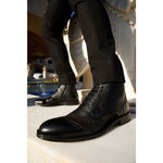 Vinci Leather The Anderson Black Leather / Suede Brogue Lace-up Boot With A Zipper (14559)