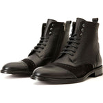 Vinci Leather The Anderson Black Leather / Suede Brogue Lace-up Boot With A Zipper (14559)