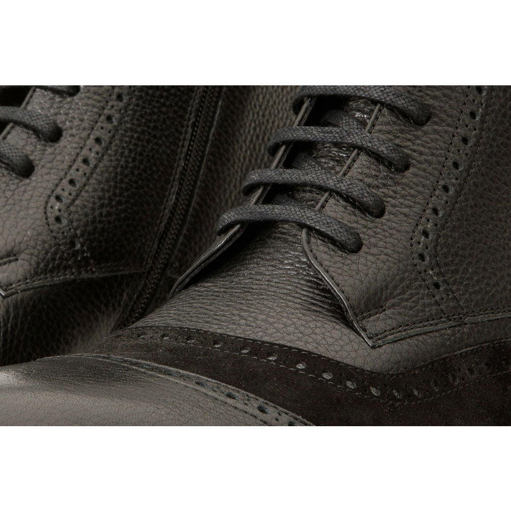 Vinci Leather The Anderson Black Leather / Suede Brogue Lace-up Boot With A Zipper (14559)