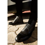 Vinci Leather The Anderson Black Leather / Suede Brogue Lace-up Boot With A Zipper (14559)