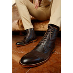 Vinci Leather The Anderson Brown Leather / Suede Brogue Lace-up Boot With A Zipper (14559)