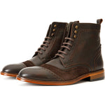 Vinci Leather The Anderson Brown Leather / Suede Brogue Lace-up Boot With A Zipper (14559)