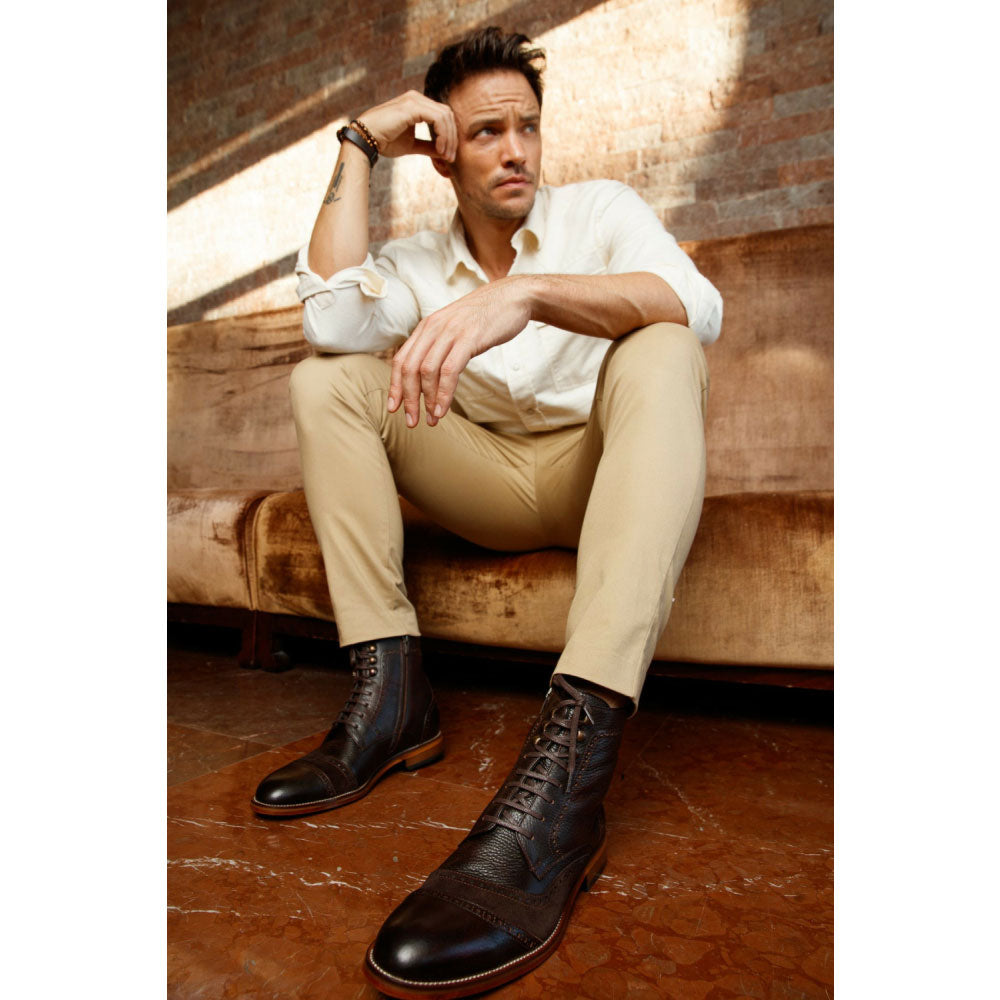 Vinci Leather The Anderson Brown Leather / Suede Brogue Lace-up Boot With A Zipper (14559)