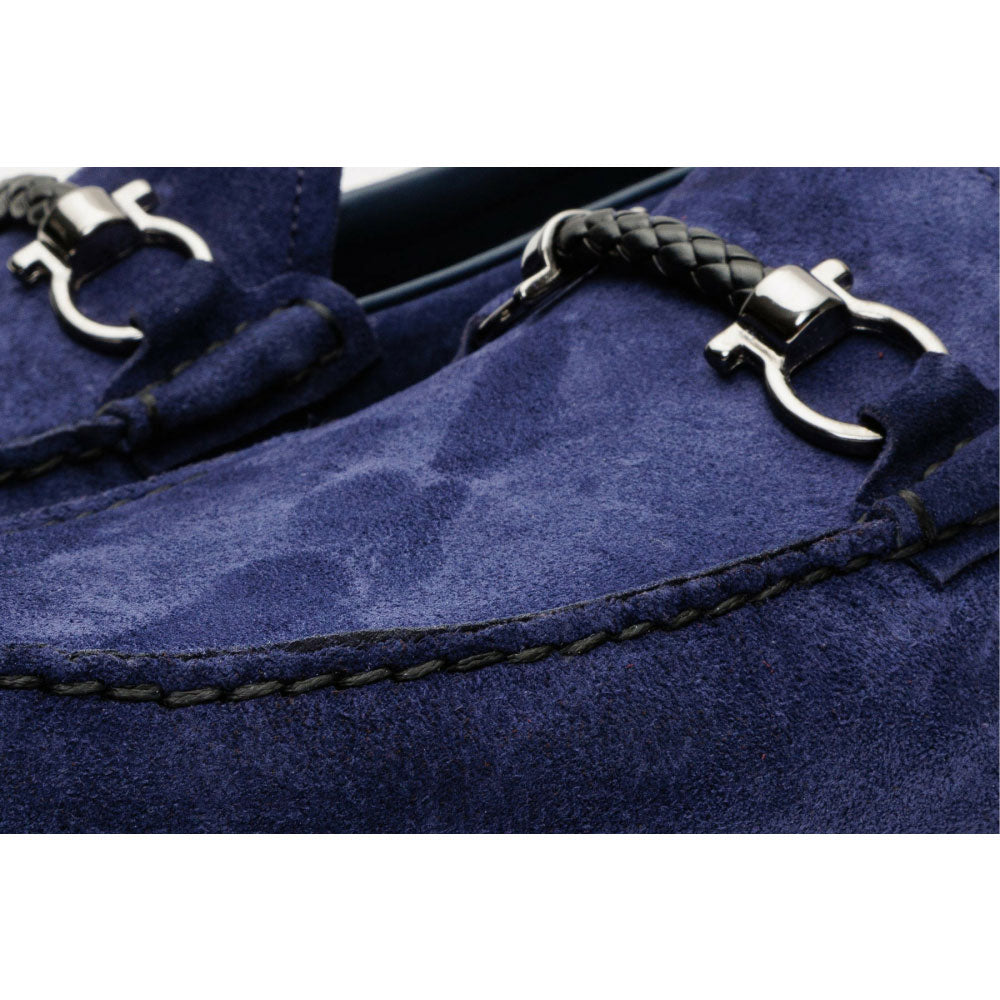 Vinci Leather The Bari Navy Suede Leather Bit Drive Loafer