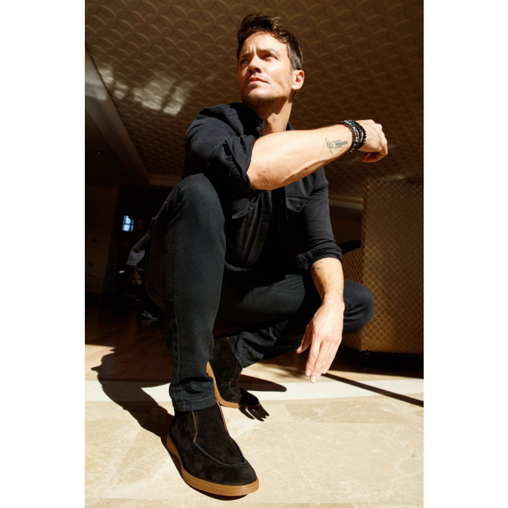 Vinci Leather The Belek Black Open Walk Suede Leather Boot (32607)