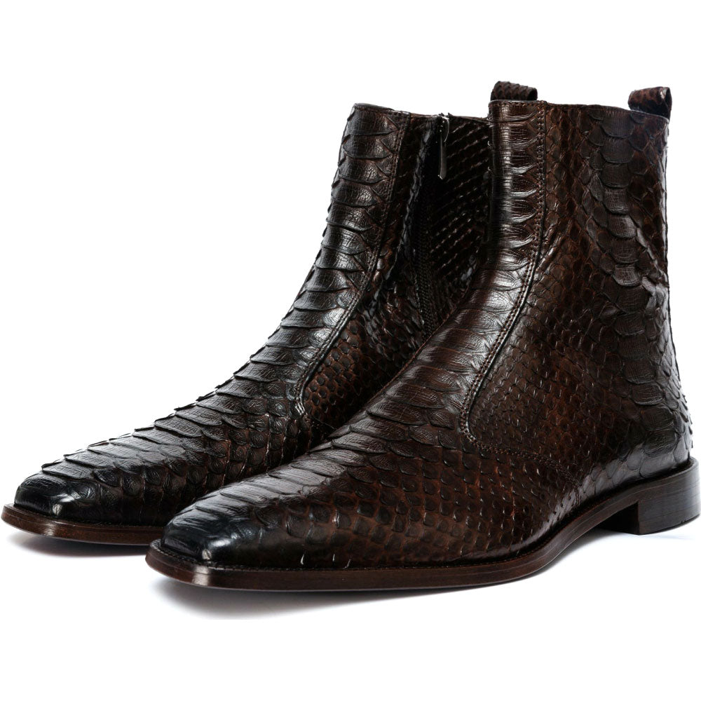 Vinci Leather The Boss Brown Python Snk Zip-up Leather Boot Limited Edition
