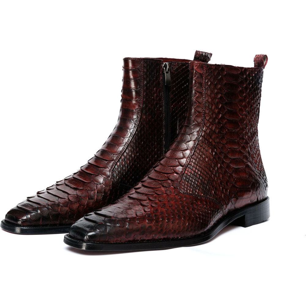 Vinci Leather The Boss Burgundy Python Snk Zip-up Leather Boot Limited Edition