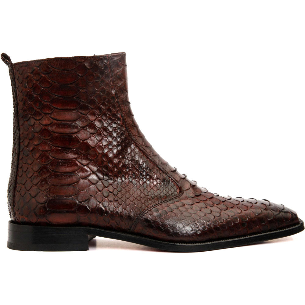Vinci Leather The Boss Burgundy Python Snk Zip-up Leather Boot Limited Edition