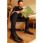 Vinci Leather The Bothey Black Leather Cap-toe Lace-up Boot With A Zipper (14554)