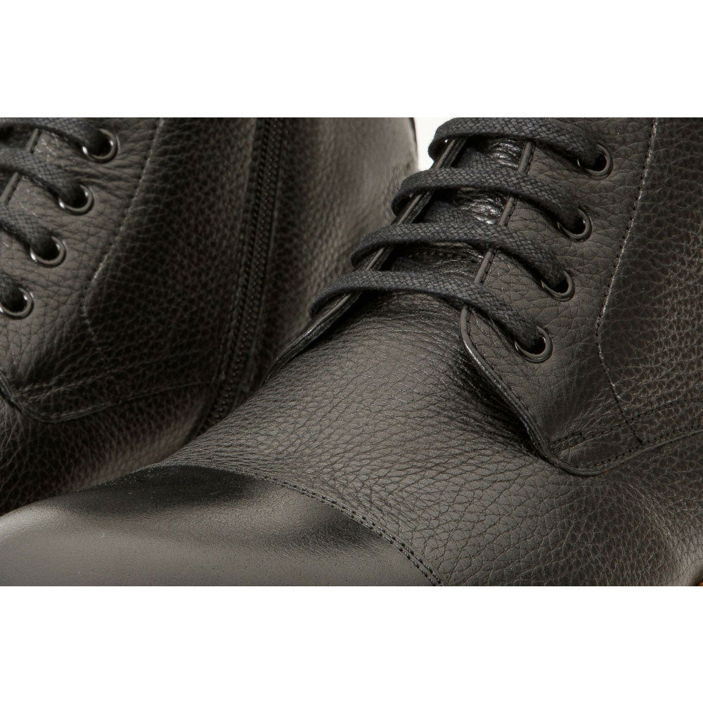 Vinci Leather The Bothey Black Leather Cap-toe Lace-up Boot With A Zipper (14554)
