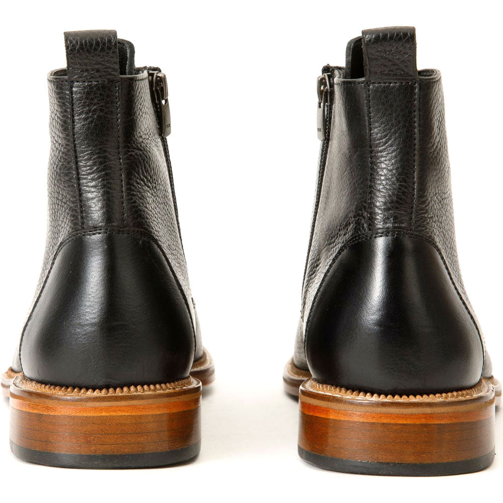 Vinci Leather The Bothey Black Leather Cap-toe Lace-up Boot With A Zipper (14554)