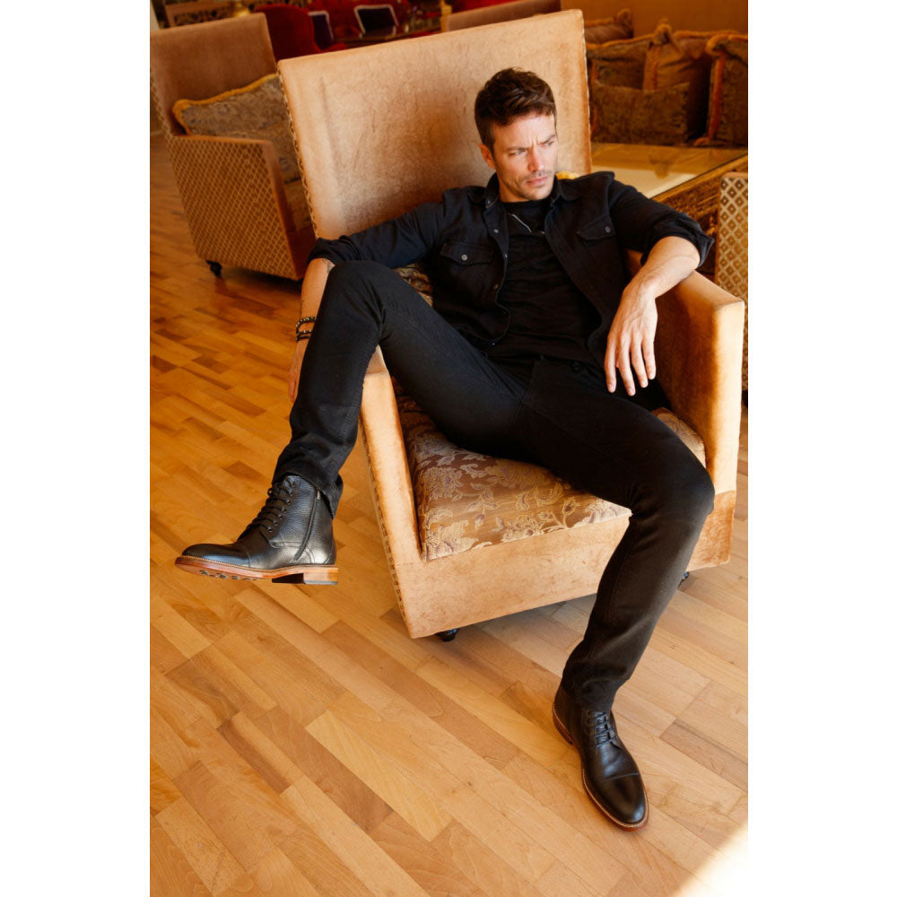 Vinci Leather The Bothey Black Leather Cap-toe Lace-up Boot With A Zipper (14554)