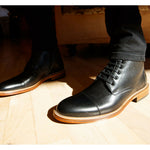 Vinci Leather The Bothey Black Leather Cap-toe Lace-up Boot With A Zipper (14554)