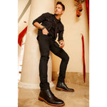 Vinci Leather The Bothey Black Leather Cap-toe Lace-up Boot With A Zipper (14554)