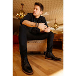 Vinci Leather The Bothey Black Leather Cap-toe Lace-up Boot With A Zipper (14554)